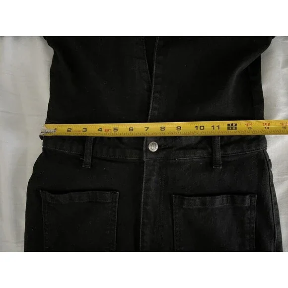 Nasty Gal Black Deep Plunging V Neck Denim Boilersuit Jumpsuit Edgy Grunge Sz 8 - Picture 12 of 15